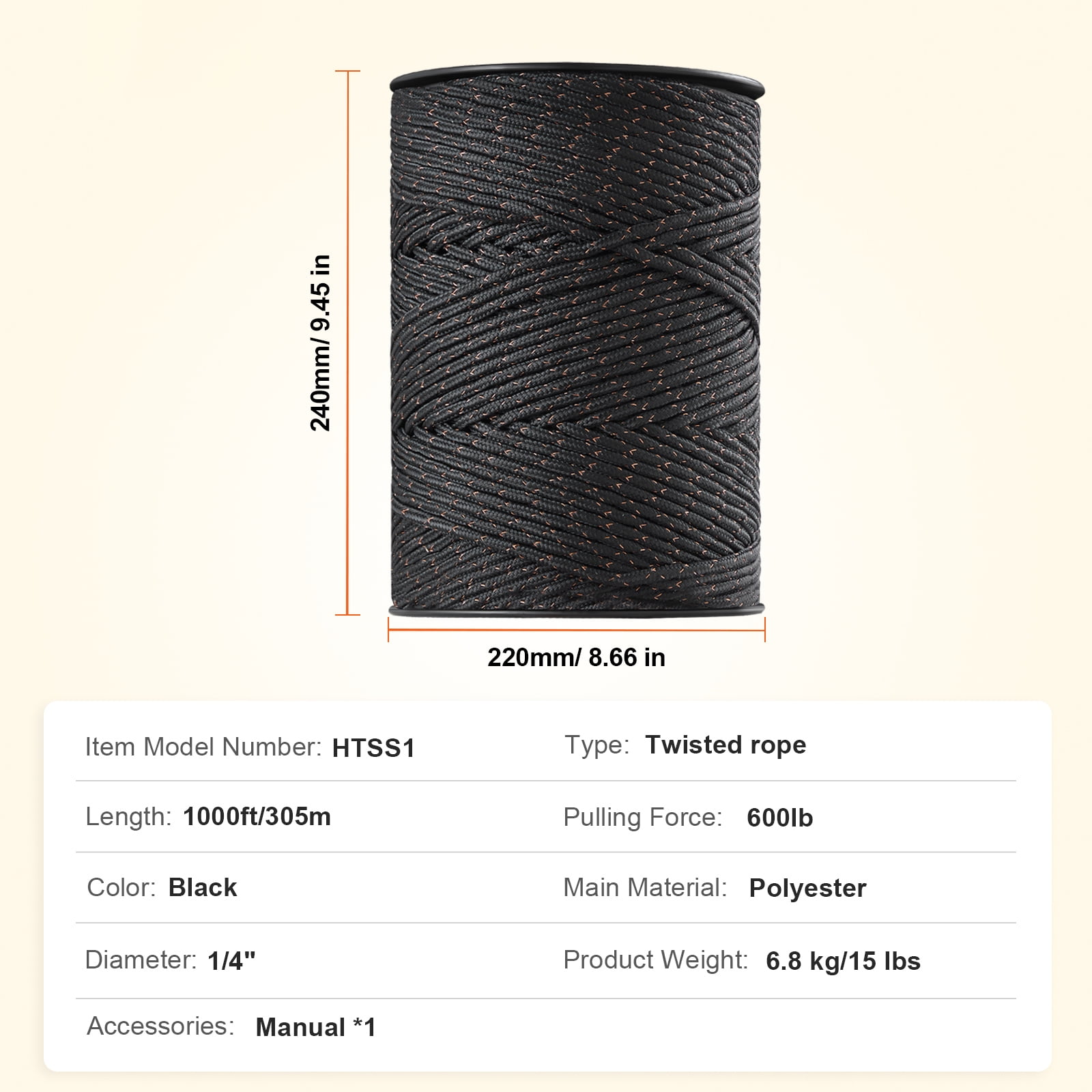 KFFKFF Electric Fence Cord, 1000Ft 305M Portable Polywire, 1/4" Width with Dual Copper Strands for Reliable Electric Transmission and Rust Resistance, Fencing Wire for Horses, Cattle