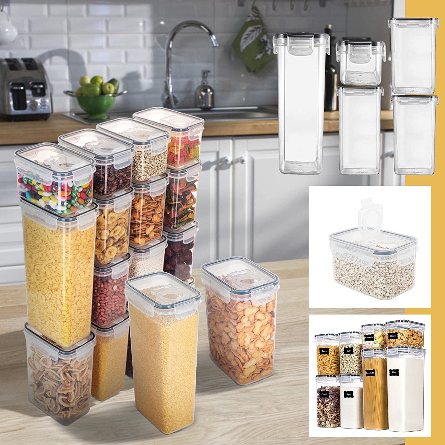 Large Tall Airtight Food Storage Containers, BPA-Free,Plastic Airtight  Kitchen & Pantry Organization, Ideal for Cereal,Oatmeal,Flour &  Sugar,Dishwasher Safe 