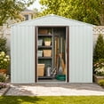 thumbnail image 2 of CarButler 8x4ft Metal Outdoor Storage Shed with Window and Lockable Sliding Doors for Garden Backyard Patio Lawn White, 2 of 8