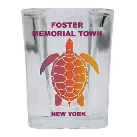 

FOSTER MEMORIAL TOWN BEACH Square Shot Glass Rainbow Turtle Design
