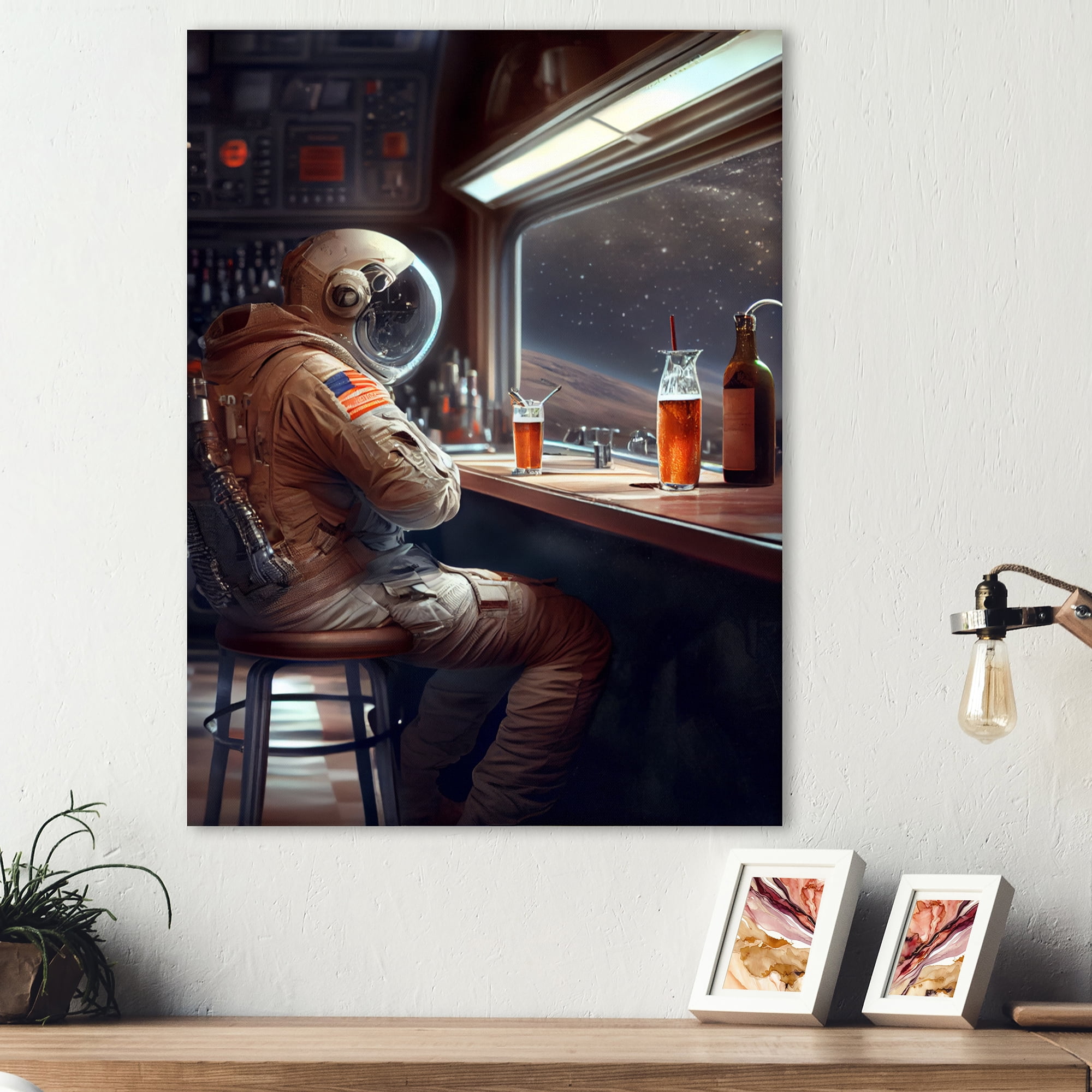 Designart Astronaut Having A Drink Canvas Wall Art