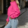 thumbnail image 5 of XRoczxe Women Stand Collar Full Zip Fleece Cropped Jacket Drawstring Hem Drop Shoulder Long Sleeve Casual Warm Polar Fleece Outerwear Multiple Solid Colors Hot Pink, 5 of 6