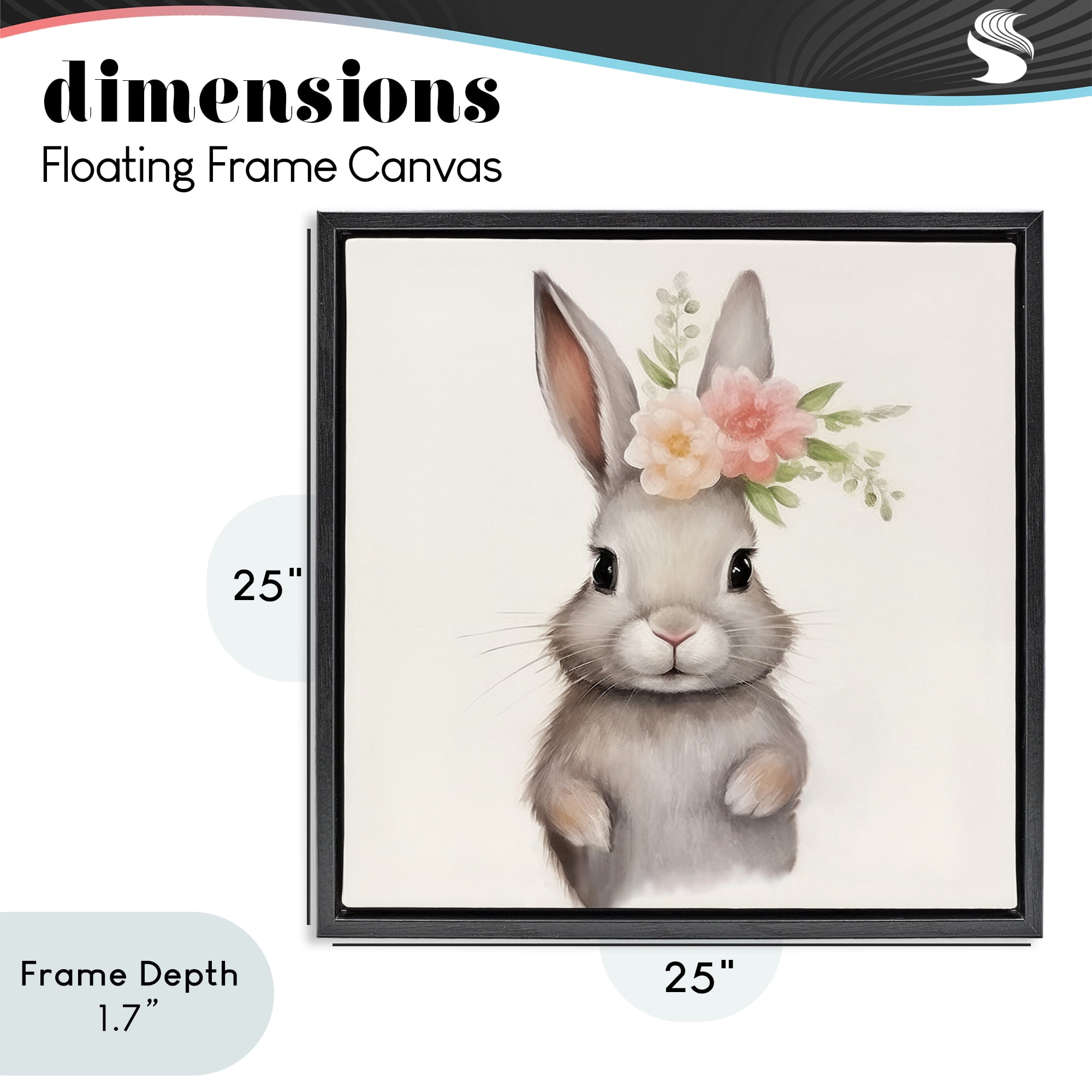 Stupell Industries Sweet Floral Crowned Bunny Black Framed Floater Canvas Wall Art, design by Lazar Studio