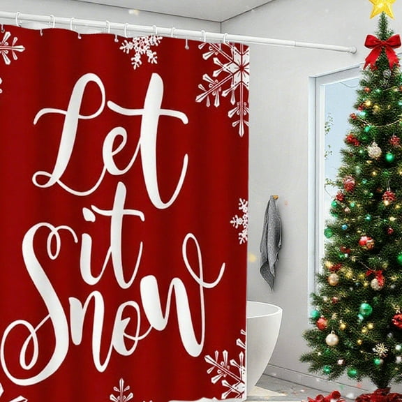 kladzum Christmas Shower Curtain 71x71 Inches, Waterproof Thickened Shower Curtain Liner with Metal Holes & 12 Hanging Rings Standard Large Size Christmas Shower Curtain Set Bathroom