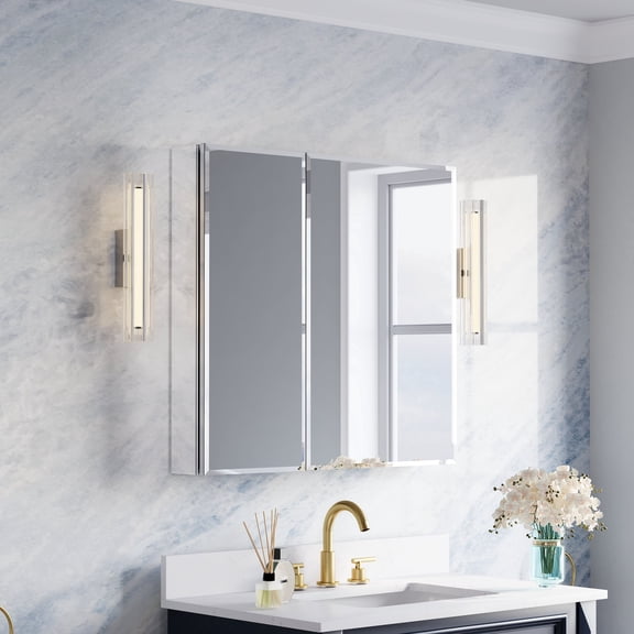 ANGELES HOME 32 in.×30 in.H Copper-Free Mirror Medicine Cabinet with Beveled Mirror Door, Recessed or Surface Mount, Adjustable Shelves