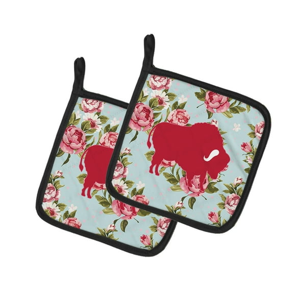 Caroline's Treasures BB1127-RS-BU-PTHD Buffalo Shabby Chic Blue Roses Pair of Pot Holders , 7.5HX7.5W, multicolor