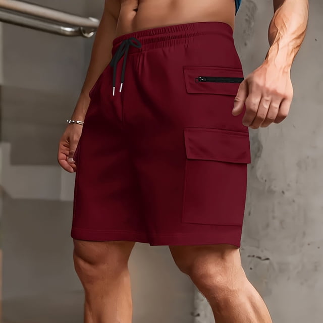 pstuiky Pantalones cortos para hombre, Pantalones cortos casuales de color sólido con cintura elástica y cordón transpirable para hombre Pantalones cortos de golf
