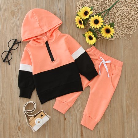 

Hunpta Newborn Toddler Baby Girls Autumn Patchwork Cotton Hooded Long Sleeve Long Pants Tops Hoodie Sweatshirt Set Outfits Clothes