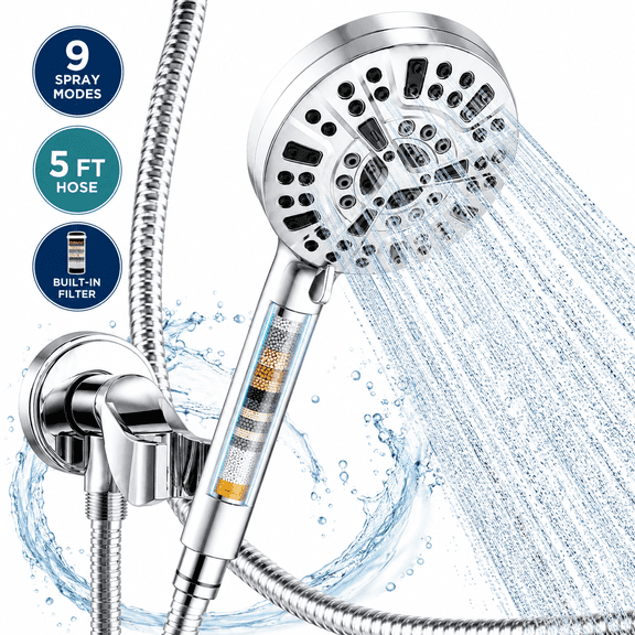Himonut Shower Head with Handheld, 9-Function High Pressure Detachable Sprayer with Pause, Power Wash, 5 ft Hose and Adjustable Bracket