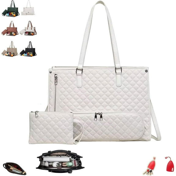 Packuum Tote Bag, 3 In 1 Tote Bag with Lunch Compartment, Large Capacity Quilted Laptop Handbag & Insulated Lunch Box and Purse for Work/Travel (A2#)