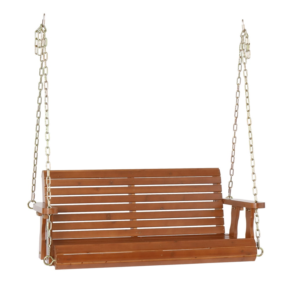 Lowestbest Outdoor 4 Feet 2-Person Wood Porch Swing Bench with Iron Chain, Dark Brown(Swing frames not included) Lowestbest Outdoor 4 Feet 2-Person Wood Porch Swing Bench with Iron Chain, Dark Brown(Swing frames not included)