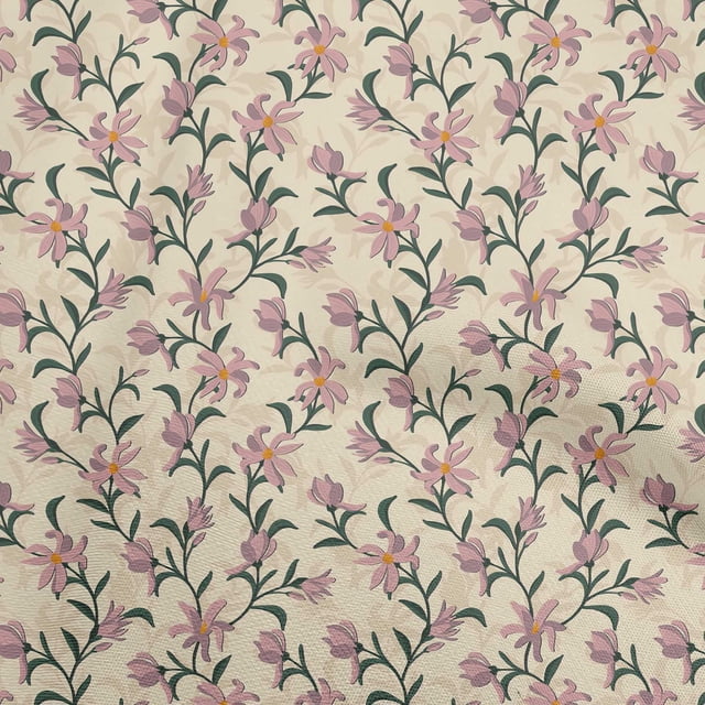 oneOone Cotton Poplin Light Yellow Fabric Floral Retro Craft Projects Decor Fabric Printed By The Yard 56 Inch Wide