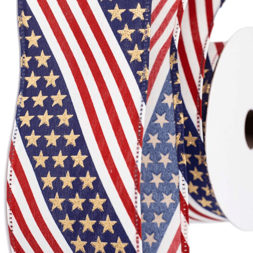 Red, White and Blue Glitter Stars and Stripes Wired Edge Ribbon