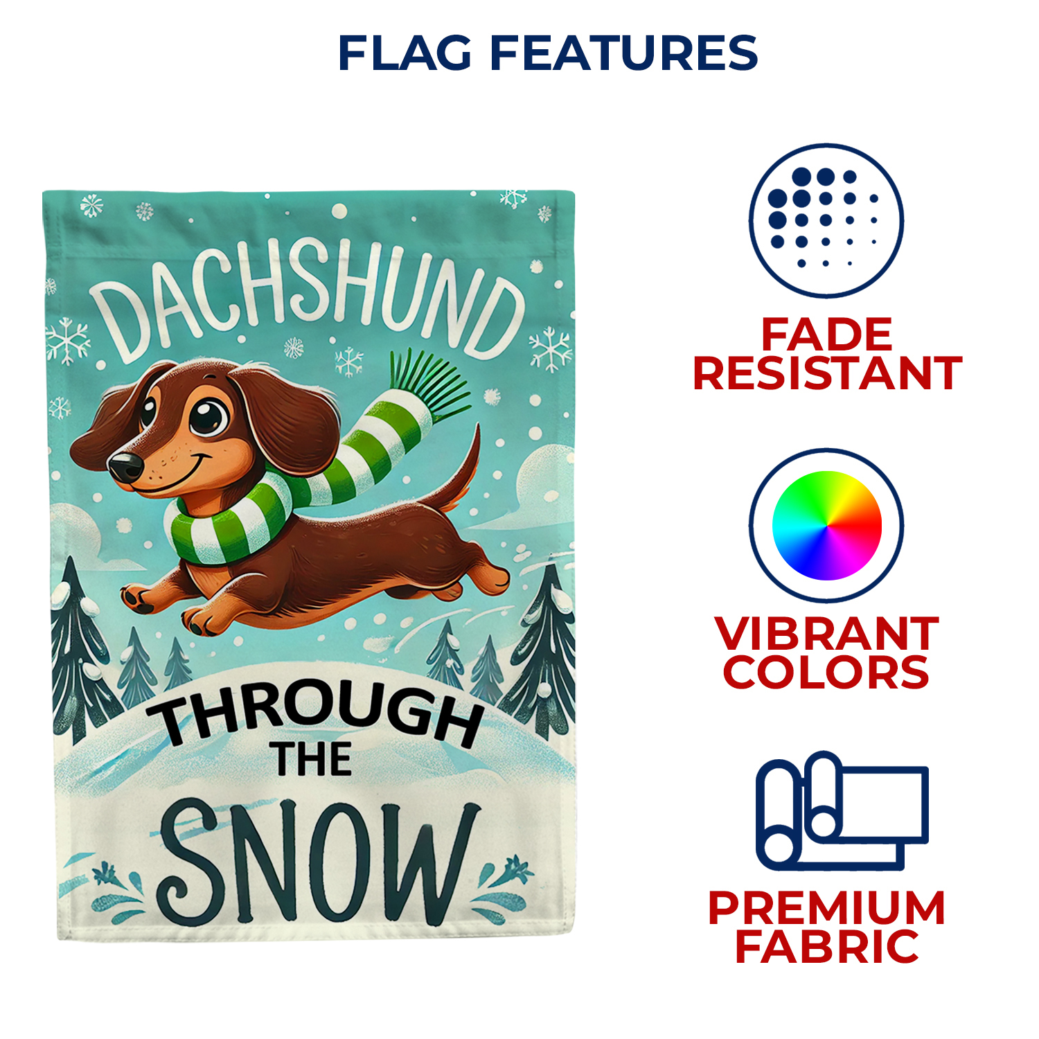 America Forever Dachshund Through Snow House Flag, 28 x 40 inch Double Sided, Winter Dog Banner, Playful Doxie Scarf Outdoor Decor, Holiday Outside Decorations Yard Flag