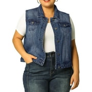 MODA NOVA Juniors Plus Size Fashion Button Sleeveless Denim Vest Jacket