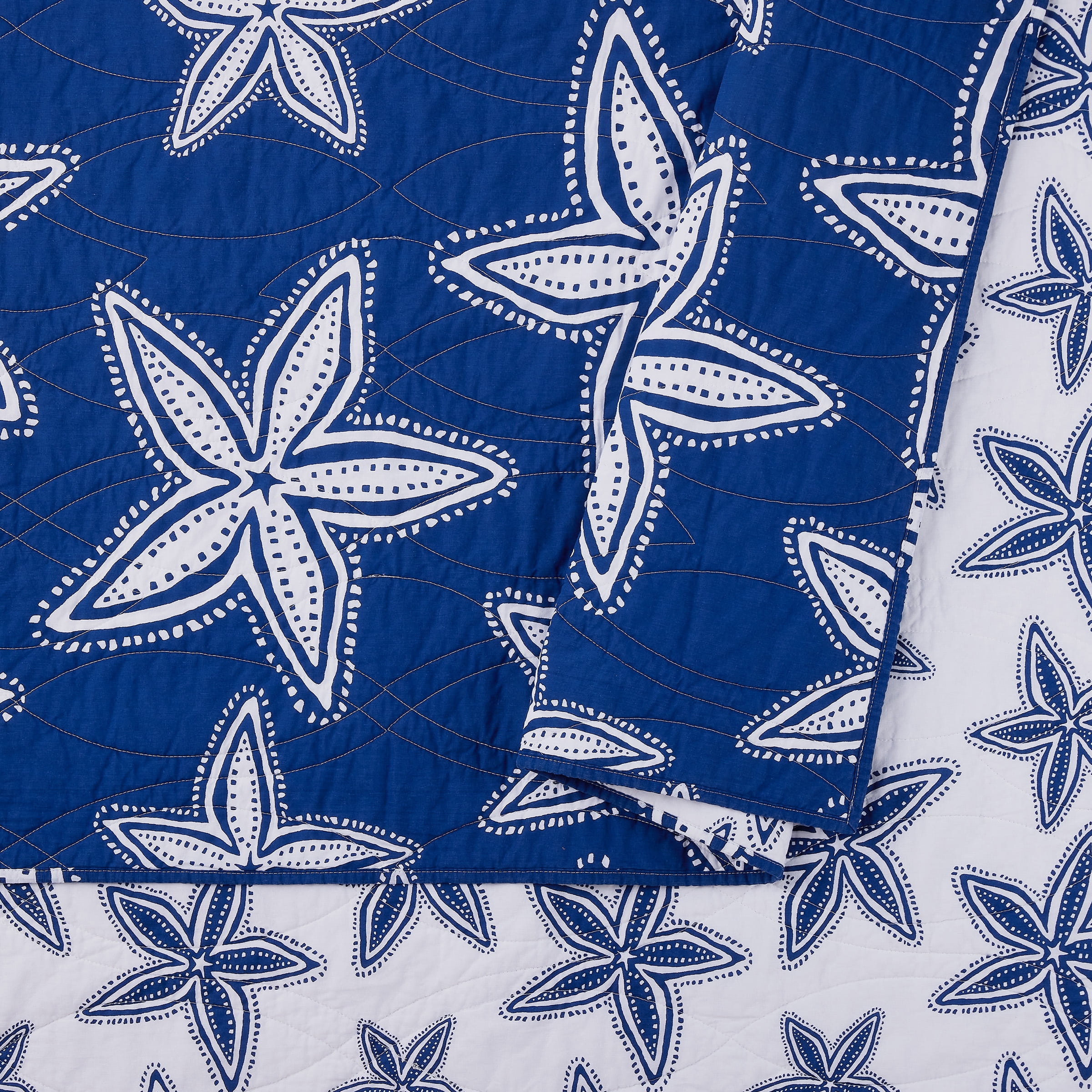 Makers Collection Sea Star Navy Cotton 3-Piece Quilt Set, Full/Queen