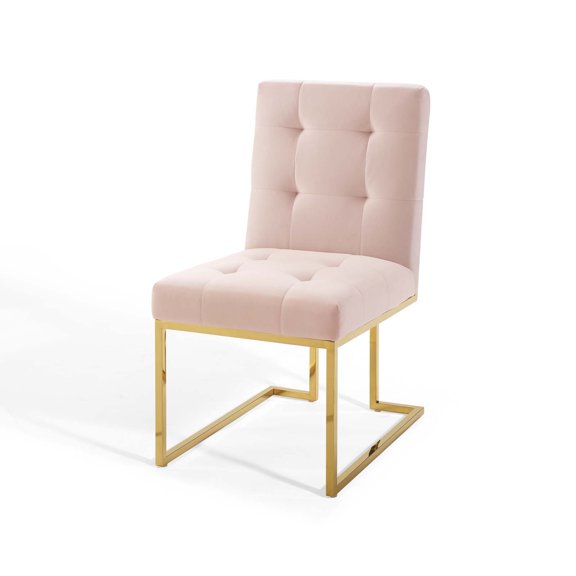 Side Dining Chair, Velvet, Metal Steel, Gold Pink, Modern Contemporary Urban Design, Kitchen Room Cafe Bistro Restaurant Hospitality