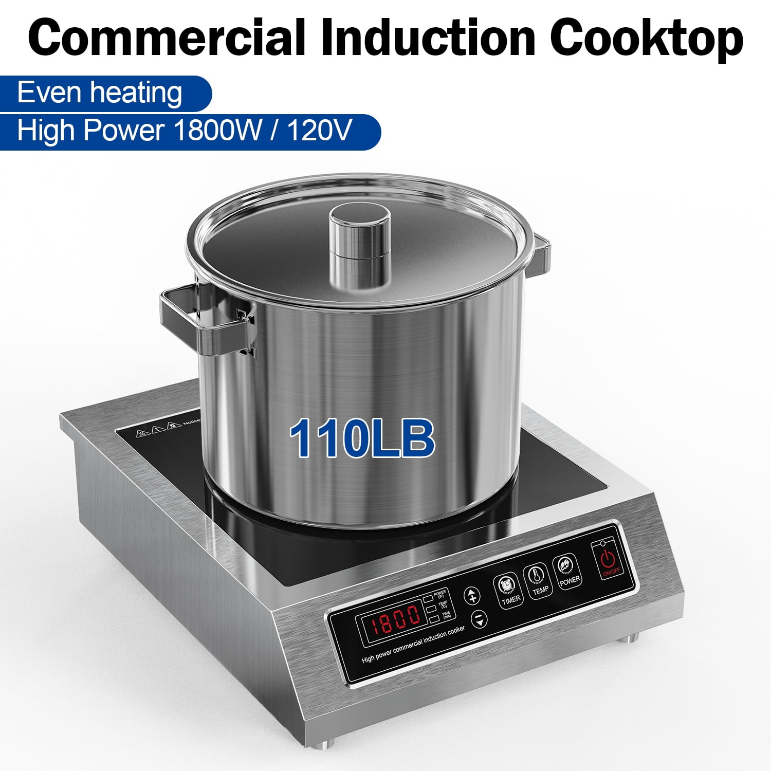 1800W 85V~120V Induction Cooktop Commercial Electric Stove Countertop Burners for Cooking Professional 18-hours Timer 16 Level Temp&Power Ctrl Chushifu