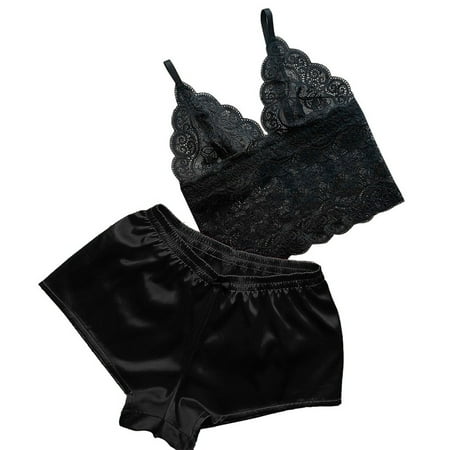 

YANHAIGONG Sexy Lingerie for Women Lingerie for Women Clearance Women Lace Satin Bra Camisole Sling Tops Shorts Pajamas Two Piece Set