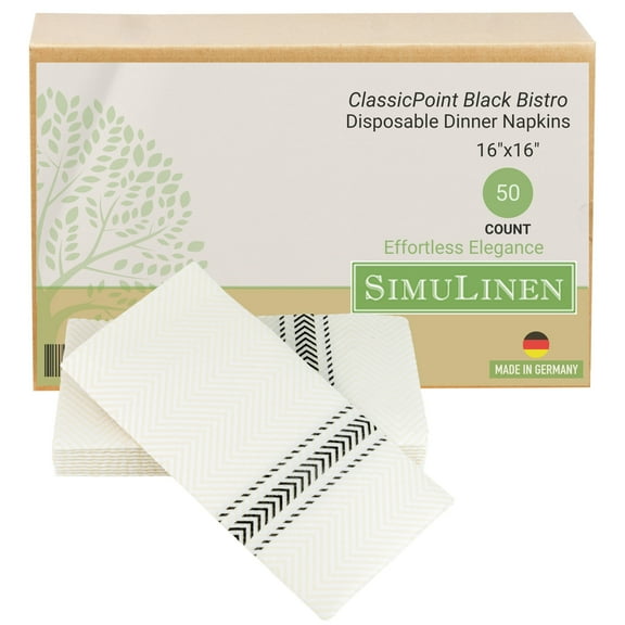 SimuLinen ClassicPoint Dinner Napkins - Black Bistro Stripe - 15.5"x15.5" - Pack of 50
