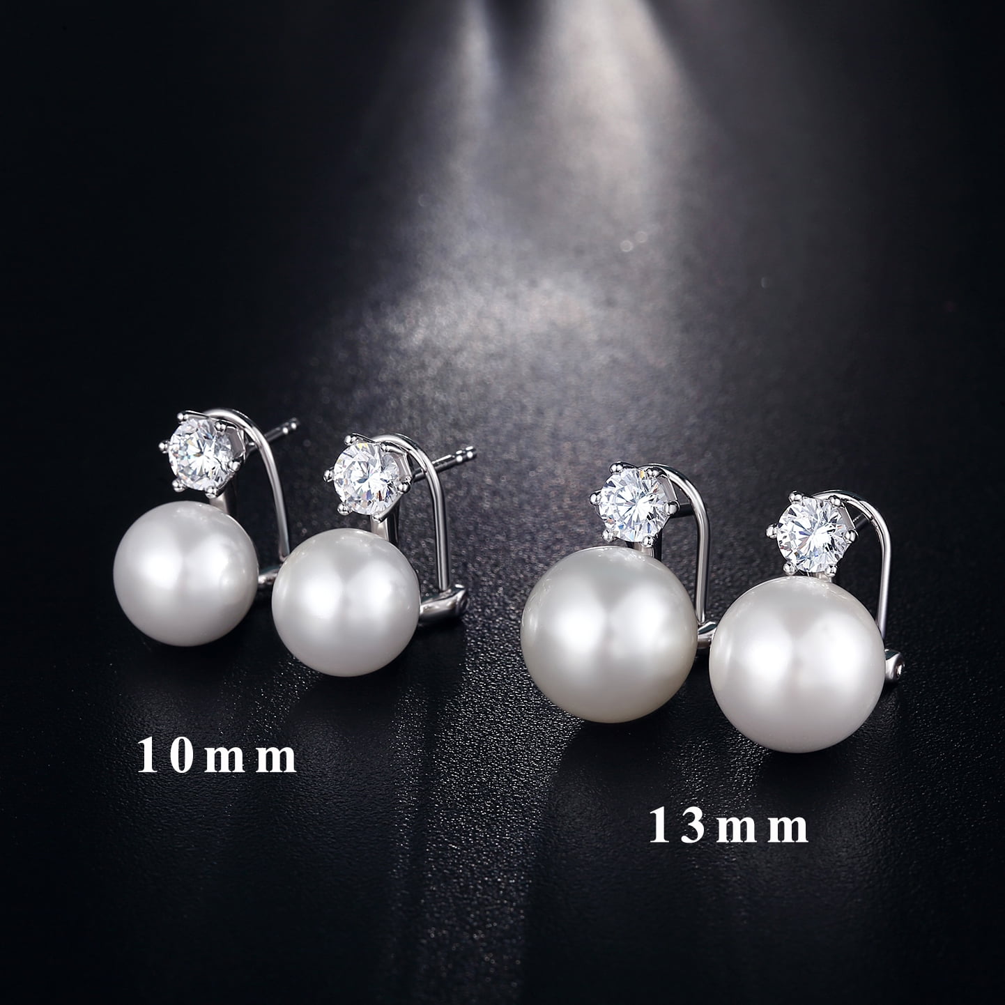 Pearl Earrings 10mm-13mm Culture Pearl Drop Earrings Pearl and Diamond Earrings Big Pearl Stud Earrings for Women Sterling Silver Pearl Earrings