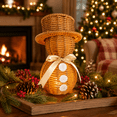 thumbnail image 3 of Woven Rattan Snowman Christmas Decor, Wicker Snowman with Hat & Satin Bow, Xmas Tabletop Ornaments for Mantel Fireplace Tiered Tray, Brown, 11 in, 3 of 10