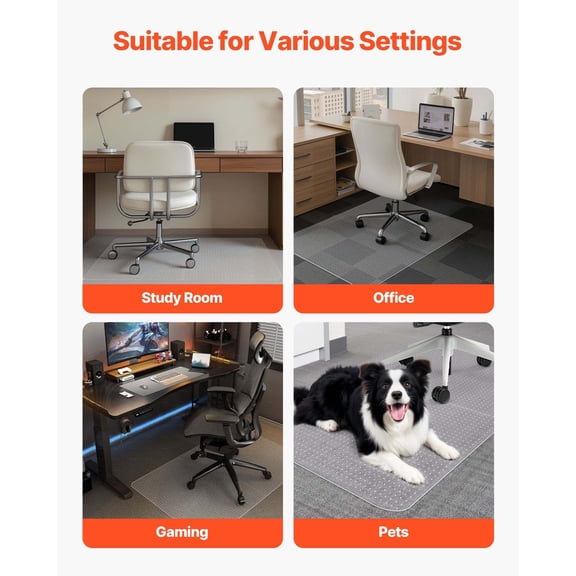 Chair Mat,36x48-"Office Chair Mat for Carpeted Floors,Plastic Floor Protector Rug with Studded,Non-Slip&Easy to Clean,Smooth Glide Under Desk Rug for Home Office (Rectangular)