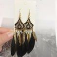 thumbnail image 4 of Long Feather Dangle Drop Statement Earrings for Women Gold-Toned Bohemian Enamel Fan Shaped Leaf Turquoise Beads Fringe Tassel Dangling Studs Earring Lightweight Fish Hook Vintage Ethnic Jewelry, 4 of 12