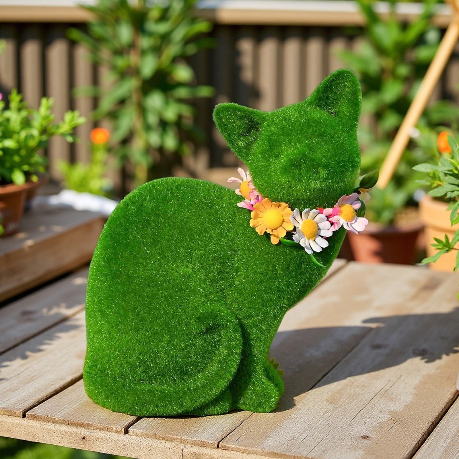 Green Resin Cat Statue for Outdoor Garden Decor, Whimsical Cat Figurine for Patio Courtyard Desktop, Unique Gift for Cat Lovers