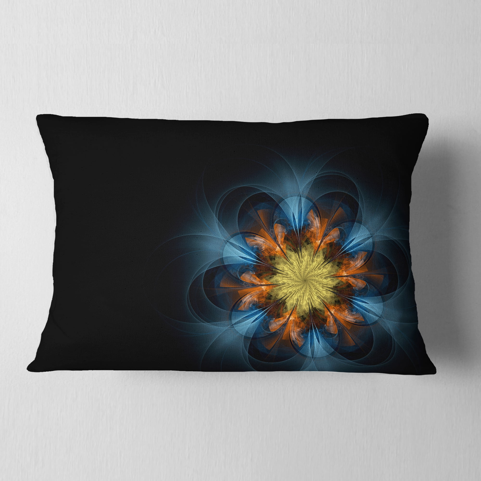 Designart Symmetrical Blue Orange Fractal Flower - Abstract Throw Pillow - 12x20