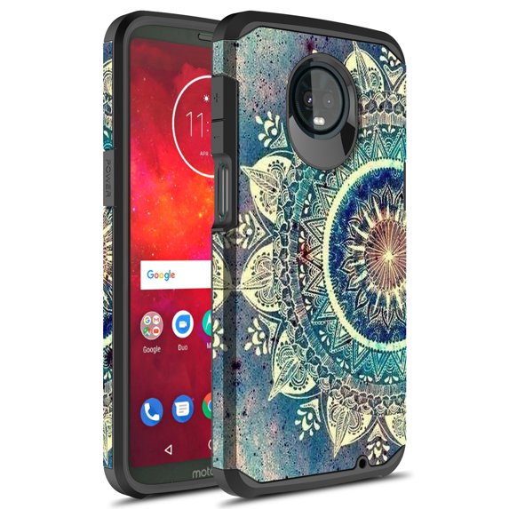 Moto Z3 Case, Moto Z3 Play Case, Rosebono Slim Hybrid Shockproof Hard Cover Graphic Fashion Colorful Skin Cover Armor Case For Moto Z3 Play (Green Mandala)