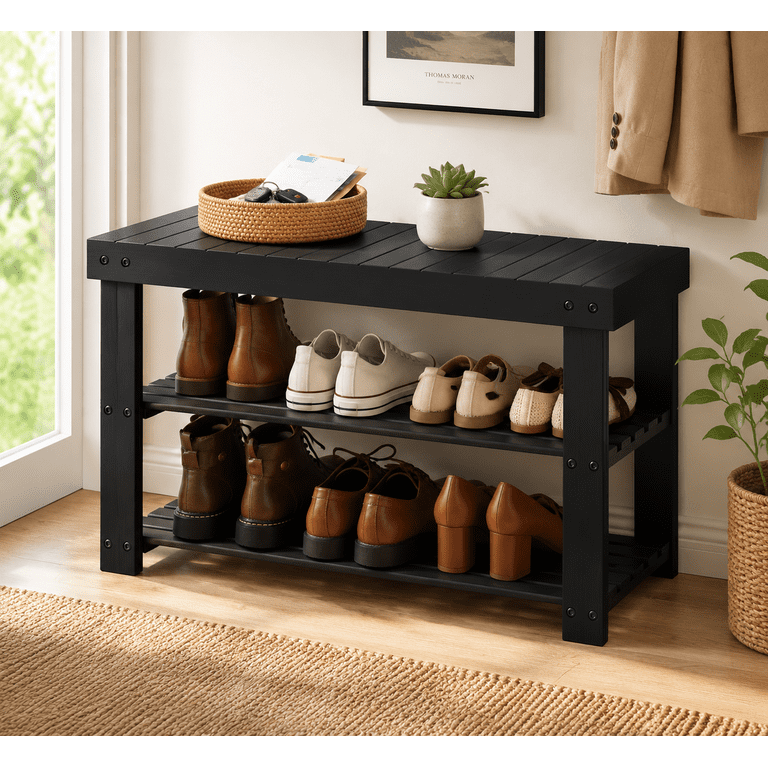 Concetta 27-In Bamboo Shoe Rack Bench, 3-Tier photo 2