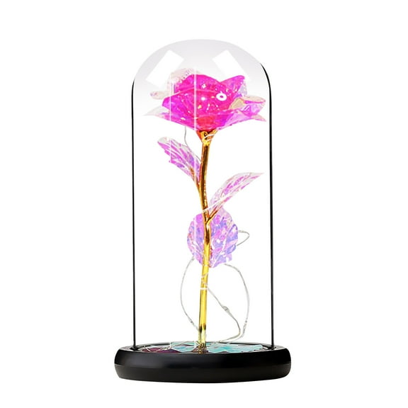 Eternal Rose Under Glass Dome with Lights & Durable Base, Valentine's Day Rose Gift for Women,Wife,Mom,Grandmother Unique Birthday, Mother's Day Gift Idea(Batteries Not Included)(Pink,4.3x4.3x8.6")