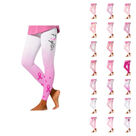 Cancer Leggings for Women Elastic High Waist Pink Ribbon Slim Fit Tights Pants Workout Yoga Pants