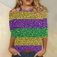 thumbnail image 2 of Mardi Gras Shirts for Women Color Block Graphic Tees Casual Loose Fit 3/4 Sleeve Crewneck Carnival Tops Purple Tops,Size S-5XL, 2 of 6