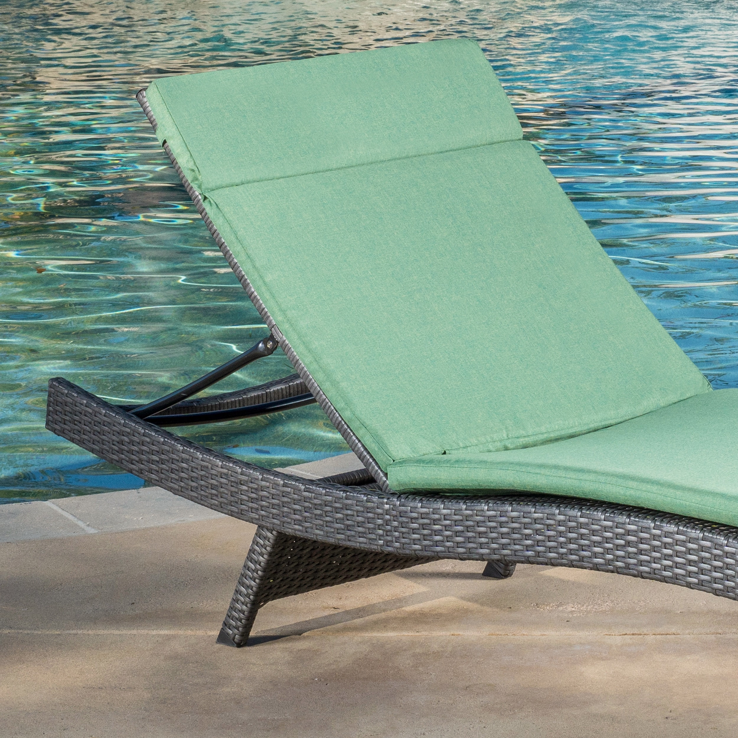 Anthony Outdoor Wicker Adjustable Chaise Lounge with Cushion, Grey, Jungle Green
