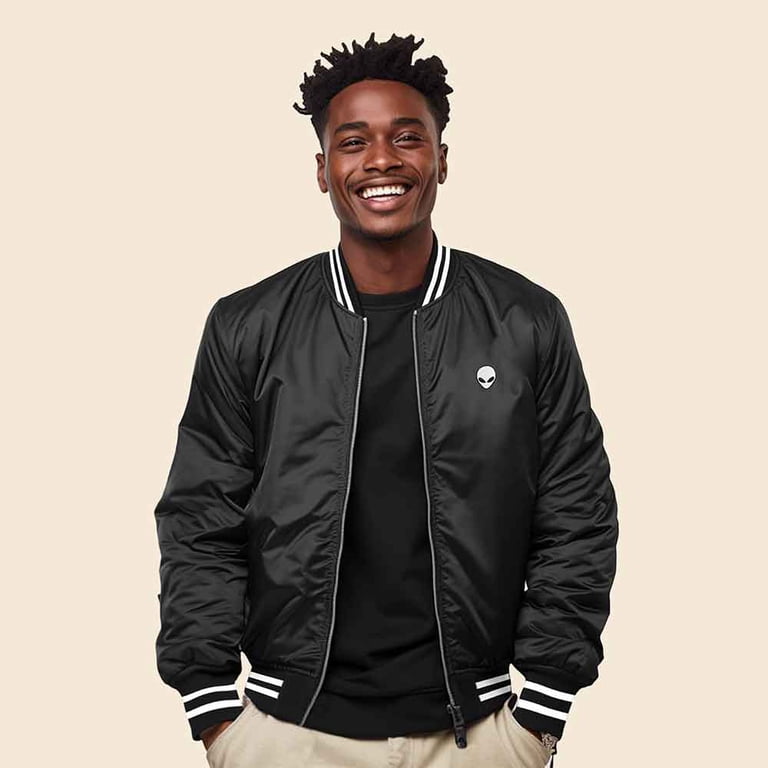 Dalix Alien Embroidered Bomber Jacket Lightweight Zip Windbreaker