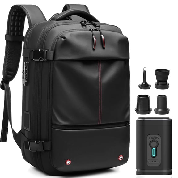 Easyvacpack USA Carry On, 60l Expandable Vacuum Seal Backpack, Water Resistant Anti Theft Carry-On Luggage (Black)