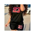 thumbnail image 1 of Women's Plus Size Black T-Shirt with Red Number 23 Print - 220g Heavyweight Pure Cotton, Loose Fit Short Sleeve Round Neck, Sporty Casual Summer Top for Outdoor Activities, 1 of 7