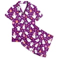 thumbnail image 4 of LIIPEE Girls Halloween Pajamas Cute Cartoon Graphic Print Short Sleeve Flat Collar Button Down Shirts And Shorts Sleepwear 2 Piece Set Kids Comfortable Holiday Party Nightwear,2-3 Years, 4 of 4