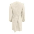 thumbnail image 5 of HNMKIU Long Sleeve Dress for Women Casual V Neck Flounce Short With Layering Options Elegant Spring Fall Outfit Midi Dress Beige,L, 5 of 5