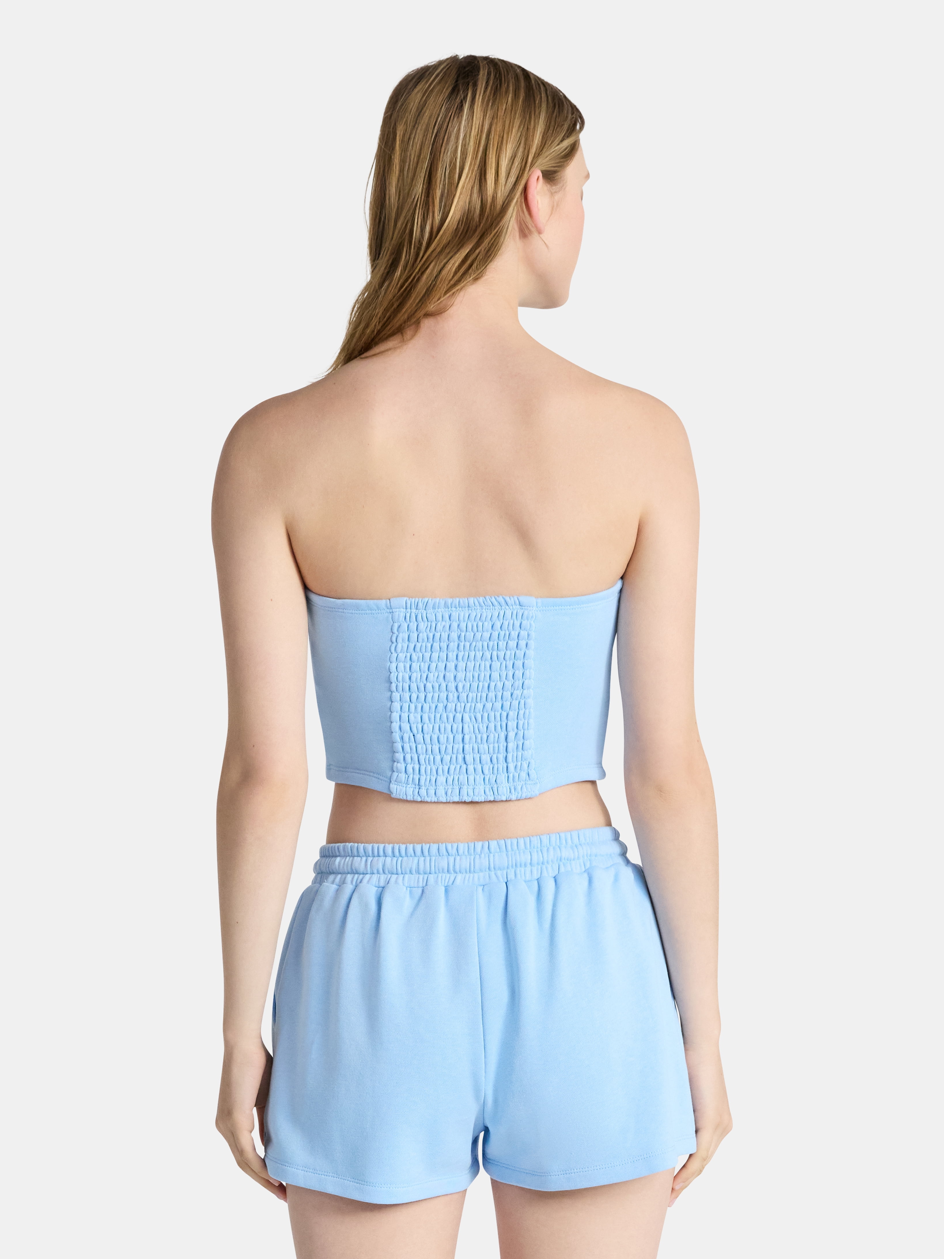 No Boundaries French Terry Tube Top and Shorts Set, 2-Piece, Women's