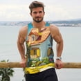 thumbnail image 6 of Gukieu Cozy Cartoon Backyard Print Men's Quick Dry Fitness Vest, Round Neck Sleeveless Fitness Bodybuilding Top-X-Large, 6 of 7
