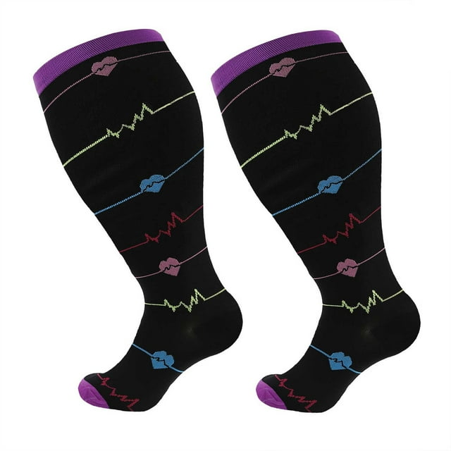 BYHONG Chaussettes pour Femmes Femmes Mode Imprimées Grande Taille Sport Chaussettes de Compression Chaussettes Mi-Mollet Chaussettes de Compression Belles Jambes Chaussettes Extensibles Chaussettes de Course Femmes Violet TTTTG