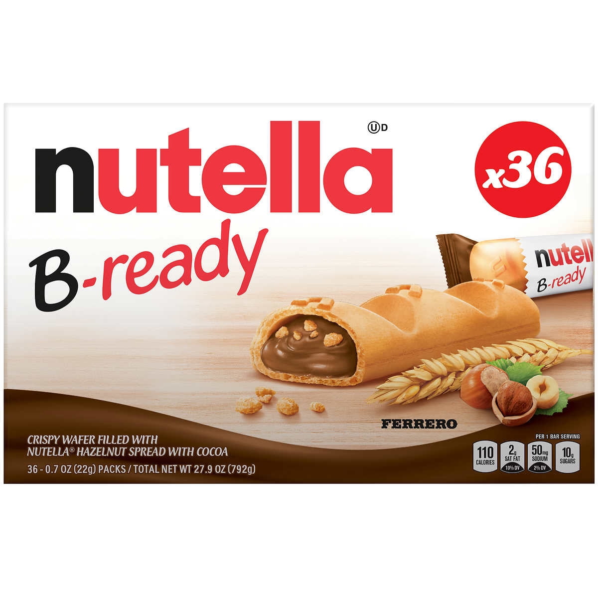 Nutella BReady Crispy Wafers, 0.7 Ounce (Pack of 36)
