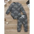 thumbnail image 2 of Qiylii 2Pcs Baby Fall Outfits, Rainbow Print Ribbed Long Sleeves Romper + Pants, 2 of 9