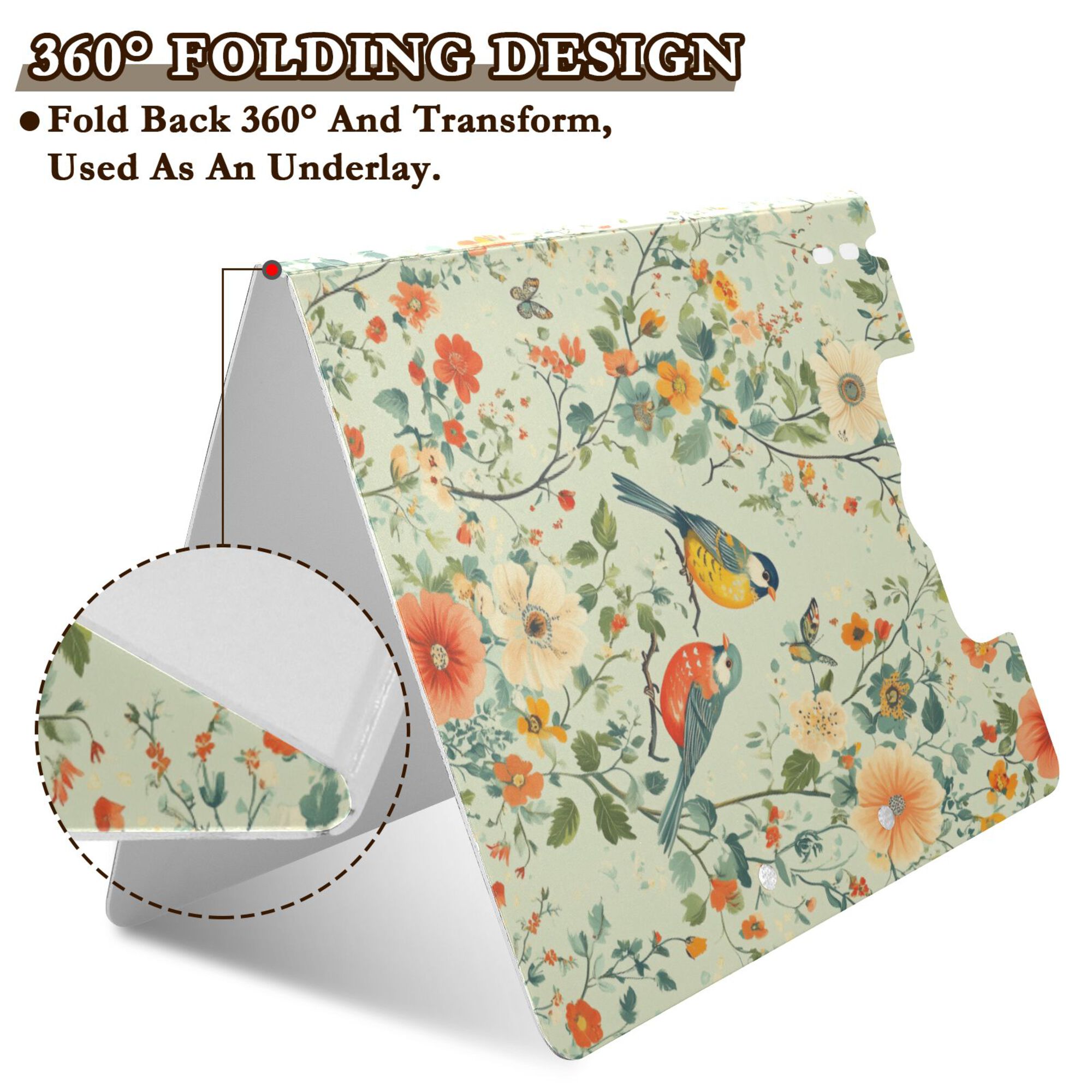 FORMRS A4 Clipboard Folder with Pen Holder Horizontal Foldable School Office Binder, Green Floral Pattern