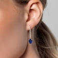 thumbnail image 3 of Gem Stone King 14K Yellow Gold Blue Created Sapphire and Lab Grown Diamond Dangle Earrings for Women | 4.96 Cttw | Gemstone September Birthstone | Oval 9X7MM, 3 of 6