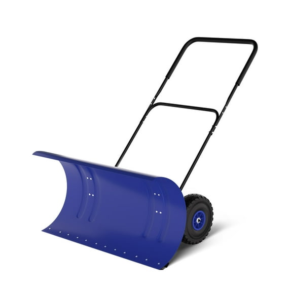 29" Snow Pusher Shovel with Wheels, Heavy-Duty Rolling Snow Plow for Driveway & Sidewalk