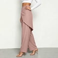 thumbnail image 4 of Women's High Waist Irregular Overlay Wide Leg Pants, Solid Draped Loose 9/10 Length Wrap Front Casual Trousers with Side Pockets for office Party Vacation Wear Pink XL(XL), 4 of 5